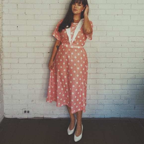 1980’s Peachy Pink Polka Dot Dress - Picture 3 of 6